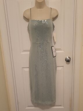 Pale Mint Sequin Midi Slip Dress with Spaghetti Straps Or Strapless